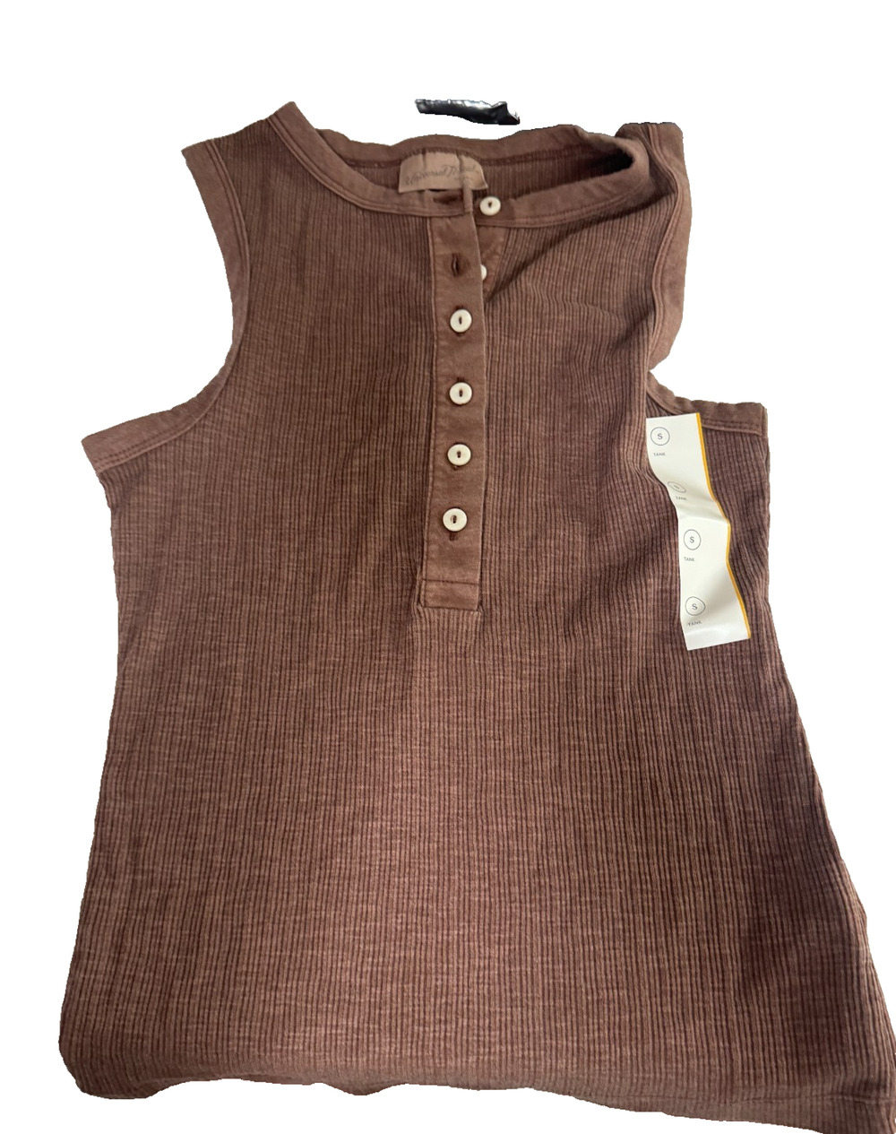 Universal Thread Women’s Henley Tank Top Brown Ribbed Sleeveless Button Front S